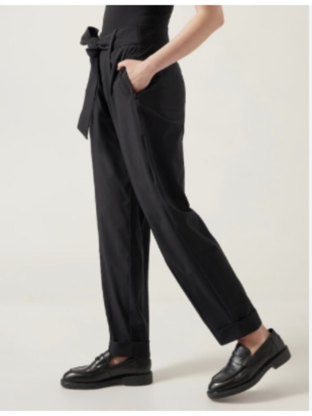 ATHLETA Cartiff Pant Black Tie Waist Cuffed Track Pants Size 14 Tall - Picture 2 of 12